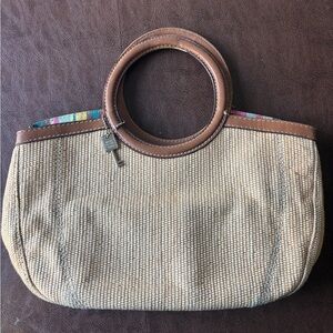 Fossil Tan and Brown Tote with Circular Handles